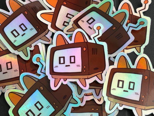 Retro TV Cat – Holographic Die Cut Sticker